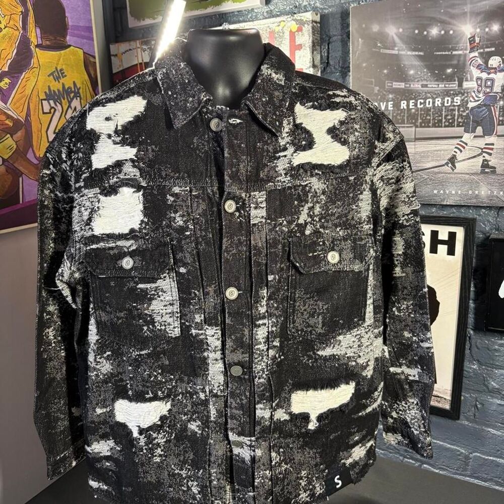 NWT ANOM Denim Milk Shalre Distressed Shacket – Oversized Small